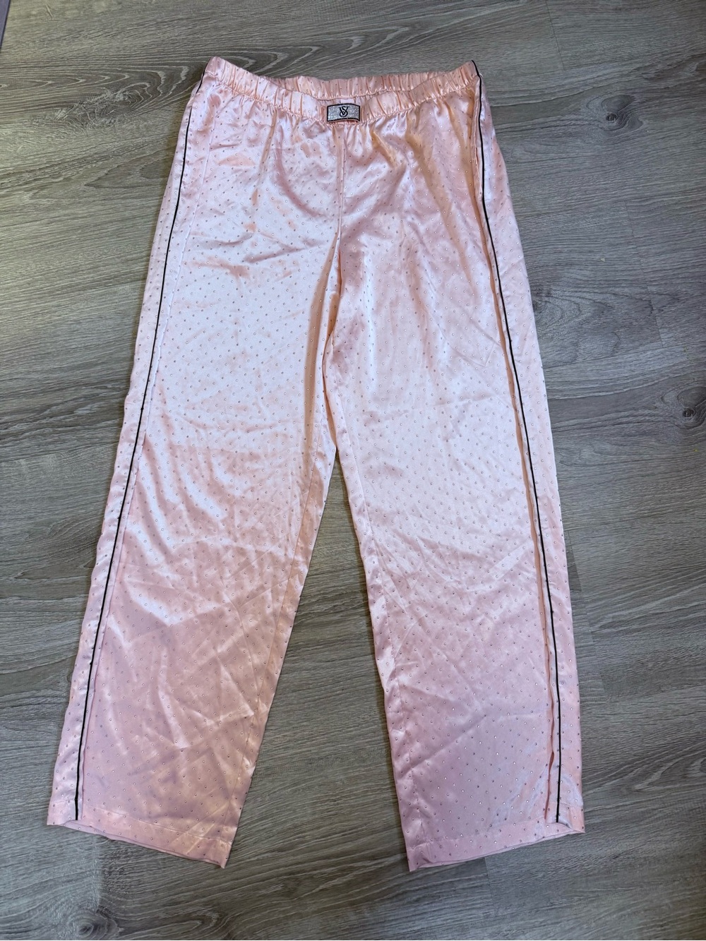 Victoria's Secret Pink Satin Pajama Pants with Rhinestone Logo Bling Classic